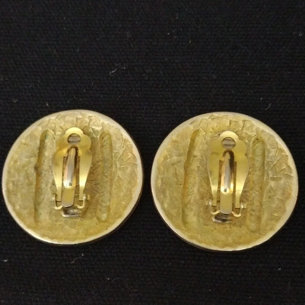 Vintage Givenchy Gold Tone Round Textured Clip On Earrings - Picture 3 of 5